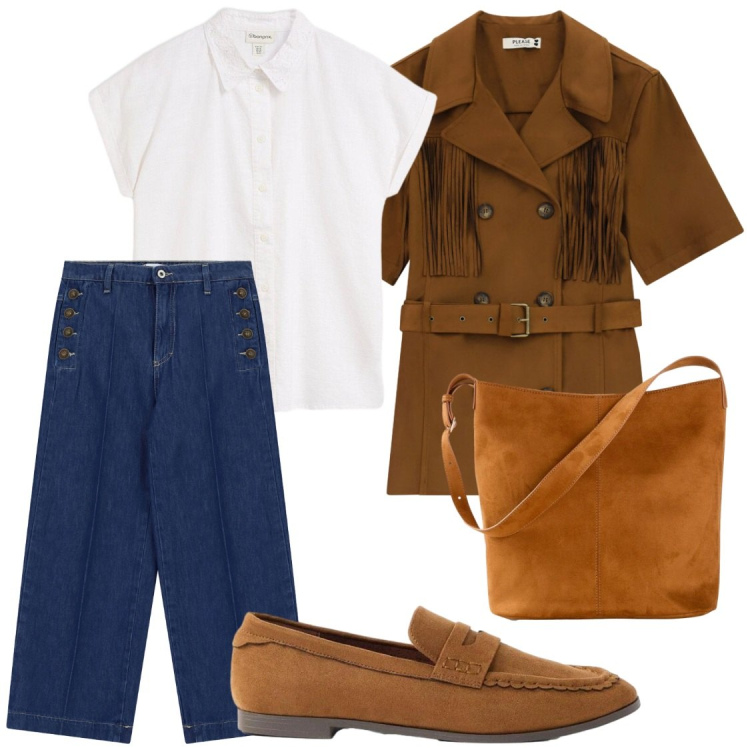 Outfit donna - Urban Rodeo: Stile Strutturato da Giorno. Stile Chic per Ufficio. Abbinamento con mocassini, borse a mano, camicie a manica corta, jeans, giacche.