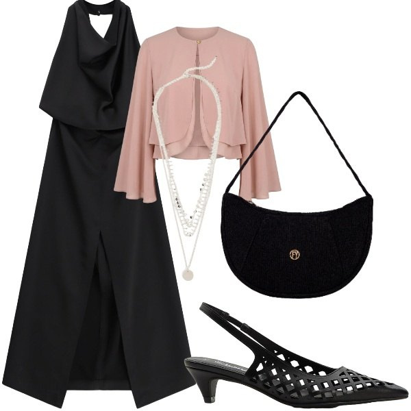 Outfit donna - Compleanno in villa. Stile Chic per Serata fuori. Abbinamento con collane, décolleté, vestiti lunghi, borse a mano, blazer.