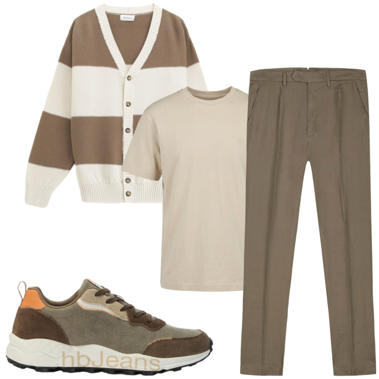 Outfit uomo - Total look #2459596. Stile Trendy per Tutti i giorni. Abbinamento con t-shirt, sneakers, cardigans, pantaloni.