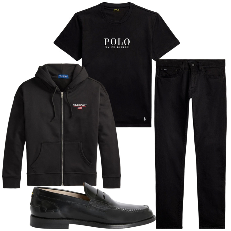 Outfit uomo - Total look #2459605. Stile Urban per Serata speciale. Abbinamento con scarpe stringate, t-shirt, jeans, felpe con cappuccio.