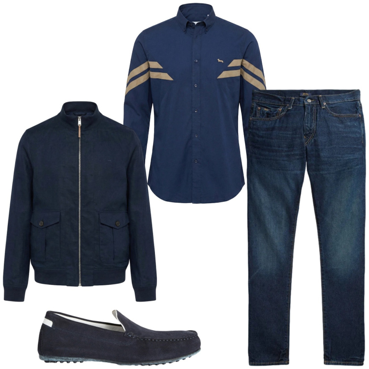Outfit uomo - Total look #2459608. Stile Trendy per Serata speciale. Abbinamento con scarpe stringate, bomber, camicie, jeans.