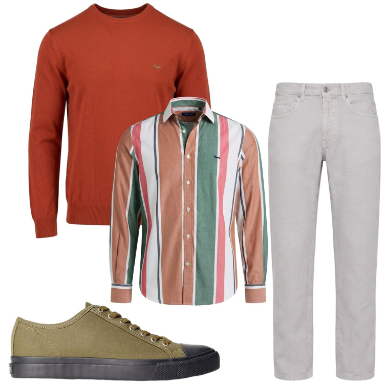 Outfit uomo - Total look #2459609. Stile Casual per Ufficio. Abbinamento con pantaloni, camicie, maglieria, sneakers.