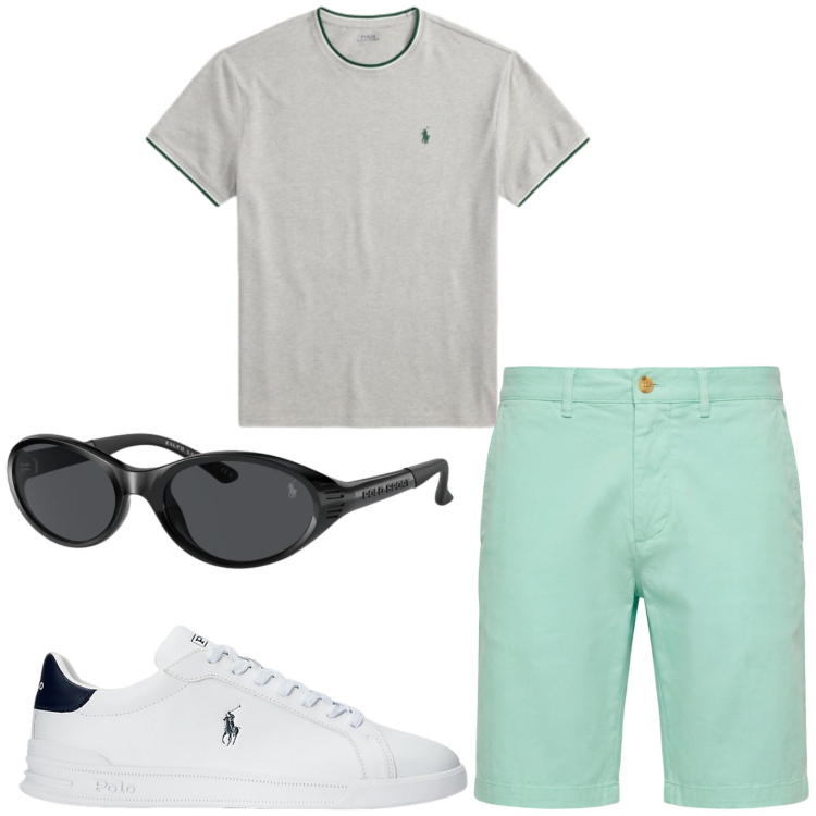 Outfit uomo - Total look #2459619. Stile Casual per Tutti i giorni. Abbinamento con bermuda, sneakers, t-shirt, occhiali da sole.