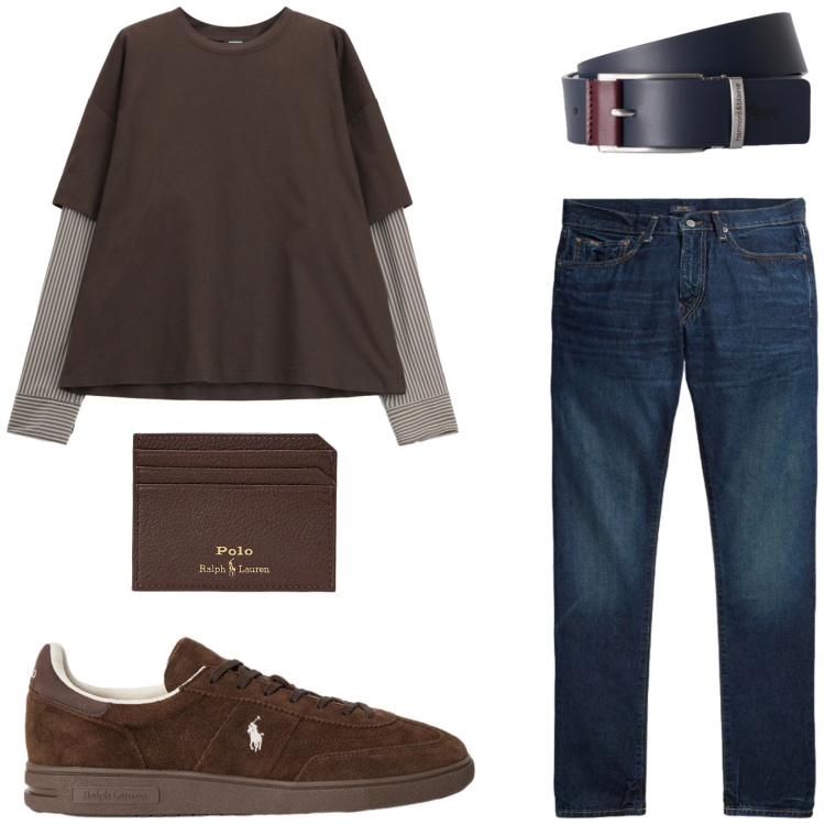 Outfit uomo - Total look #2459620. Stile Casual per Tutti i giorni. Abbinamento con cinture, t-shirt, portafogli, jeans, sneakers.