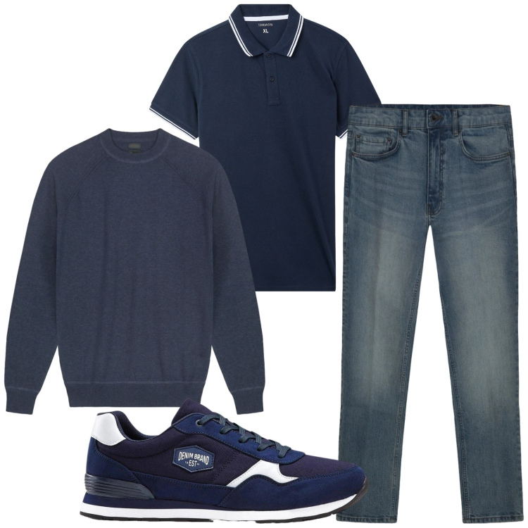 Outfit uomo - Total look #2459623. Stile Casual per Tutti i giorni. Abbinamento con sneakers, polo, maglieria, jeans.