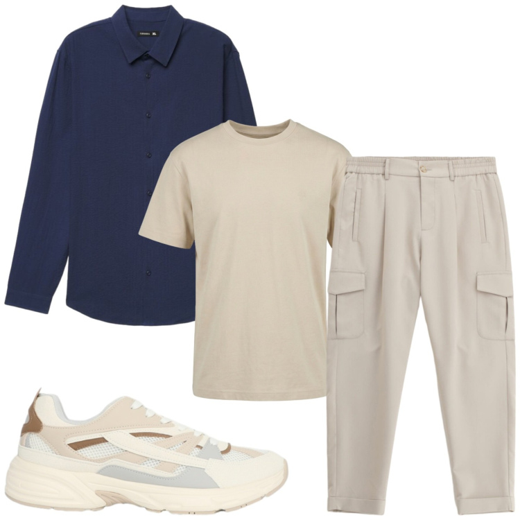 Outfit uomo - Total look #2459624. Stile Trendy per Tutti i giorni. Abbinamento con t-shirt, pantaloni cargo, sneakers, camicie.
