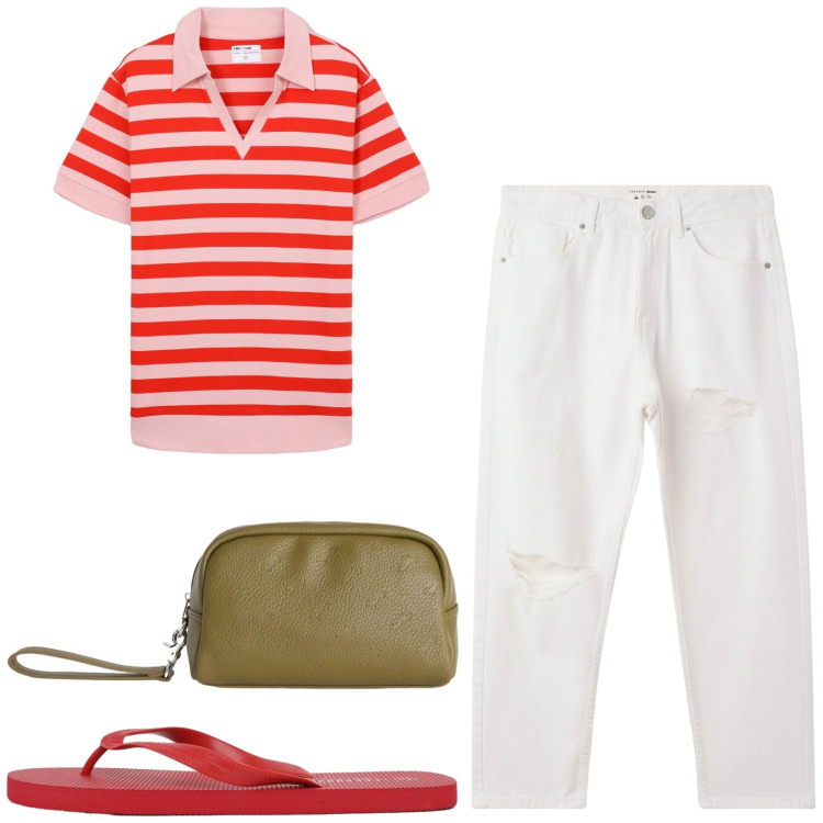 Outfit uomo - Total look #2459631. Stile Trendy per Tutti i giorni. Abbinamento con borse sportive, t-shirt, sandali, jeans strappati.
