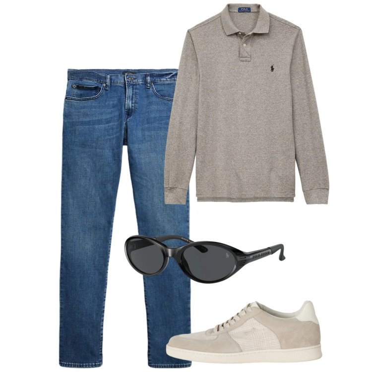 Outfit uomo - Polo. Stile Casual per Tutti i giorni. Abbinamento con sneakers, jeans, polo, occhiali da sole.