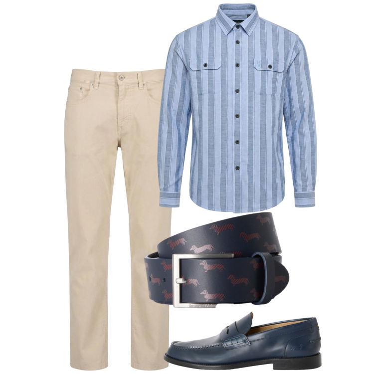 Outfit uomo - City. Stile Casual per Tutti i giorni. Abbinamento con pantaloni, camicie, scarpe stringate, cinture.