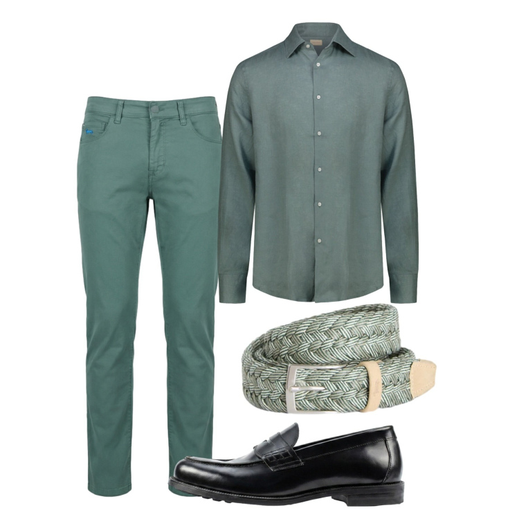 Outfit uomo - City. Stile Casual per Tutti i giorni. Abbinamento con pantaloni, cinture, camicie, scarpe stringate.