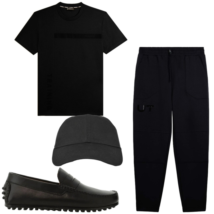Outfit uomo - Total look #2459669. Stile Urban per Tutti i giorni. Abbinamento con scarpe stringate, cappelli con visiera, pantaloni, t-shirt.