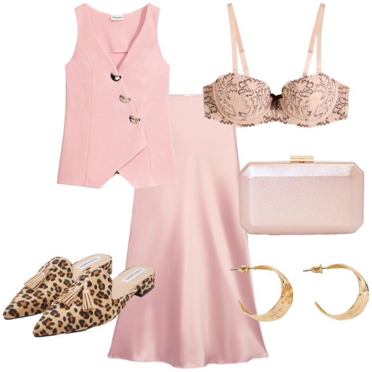 Outfit donna - Sera al mare. Stile Casual chic per Serata fuori. Abbinamento con reggiseni a balconcino, blazer, orecchini, gonne lunghe, sabot, clutch.