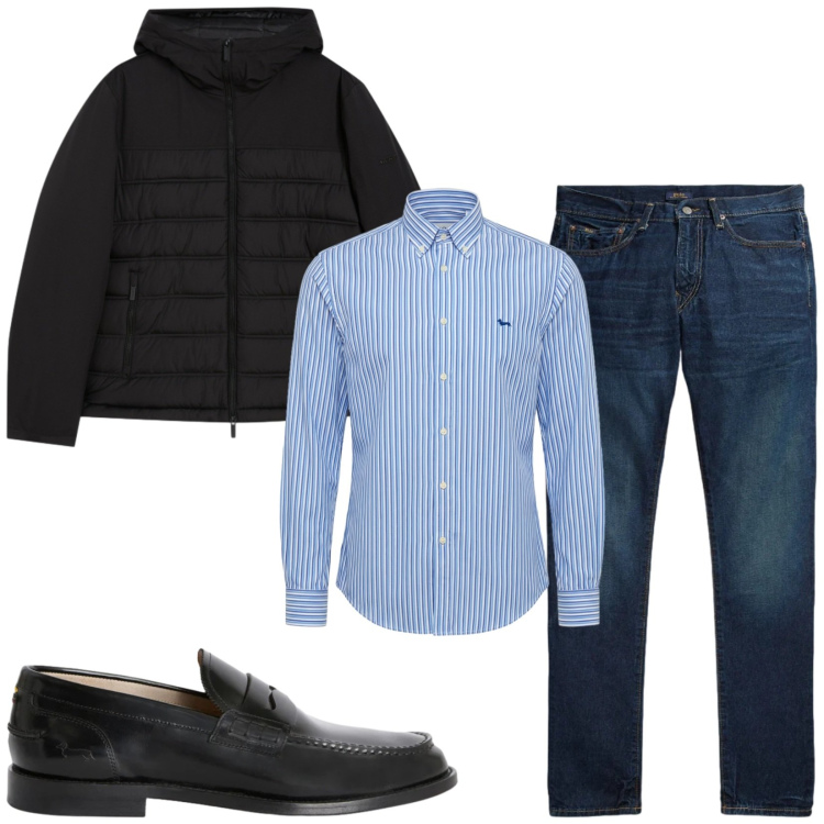 Outfit uomo - Total look #2459679. Stile Business/Elegante per Ufficio. Abbinamento con scarpe stringate, camicie, piumini, jeans.