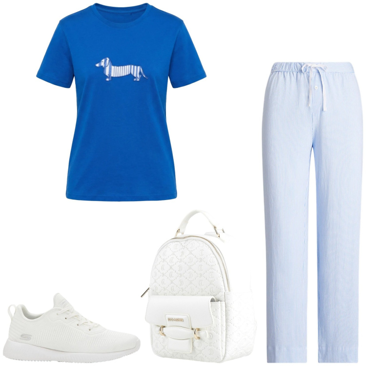 Outfit donna - Total look #2459686. Stile Sporty chic per Tutti i giorni. Abbinamento con zaini, sneakers, t-shirt, pantaloni.