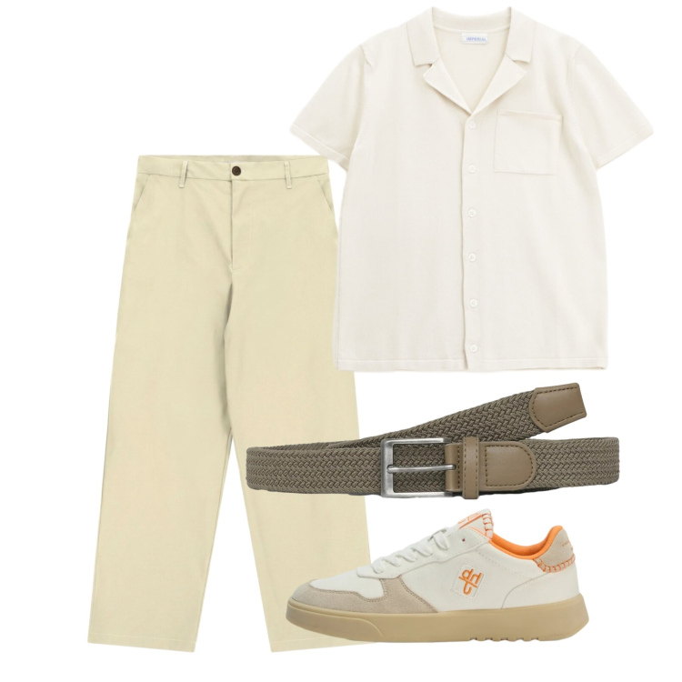 Outfit uomo - Agosto. Stile Casual per Tutti i giorni. Abbinamento con sneakers, camicie a manica corta, pantaloni, cinture.
