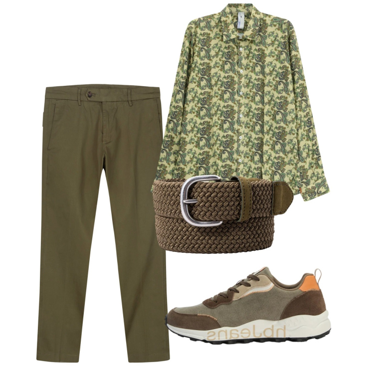 Outfit uomo - Agosto. Stile Casual per Tutti i giorni. Abbinamento con sneakers, camicie, pantaloni chino, cinture.