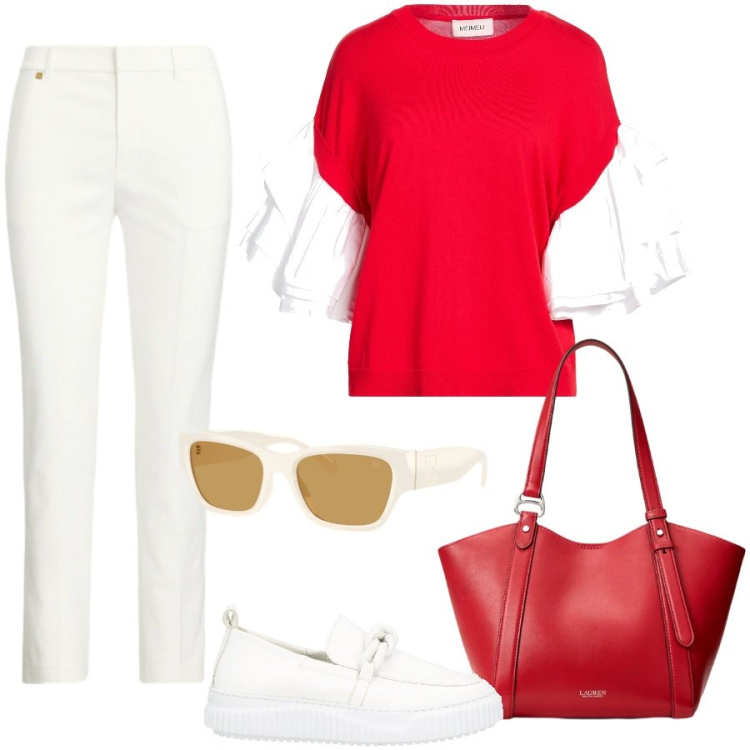 Outfit donna - Classico con brio. Stile Urban per Tutti i giorni. Abbinamento con mocassini, pullovers, pantaloni, occhiali da sole, borse tote.