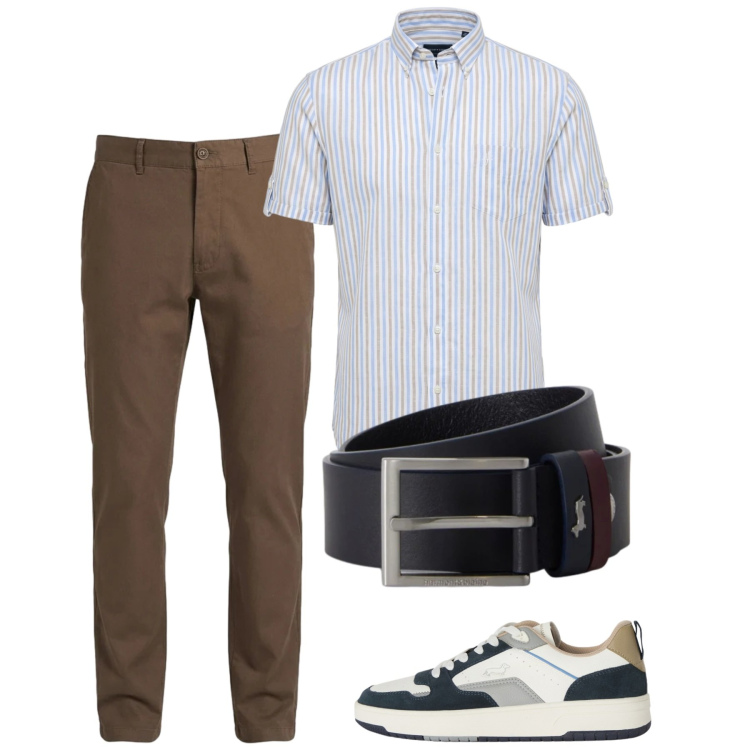 Outfit uomo - Agosto. Stile Casual per Tutti i giorni. Abbinamento con pantaloni, sneakers, camicie a manica corta, cinture.