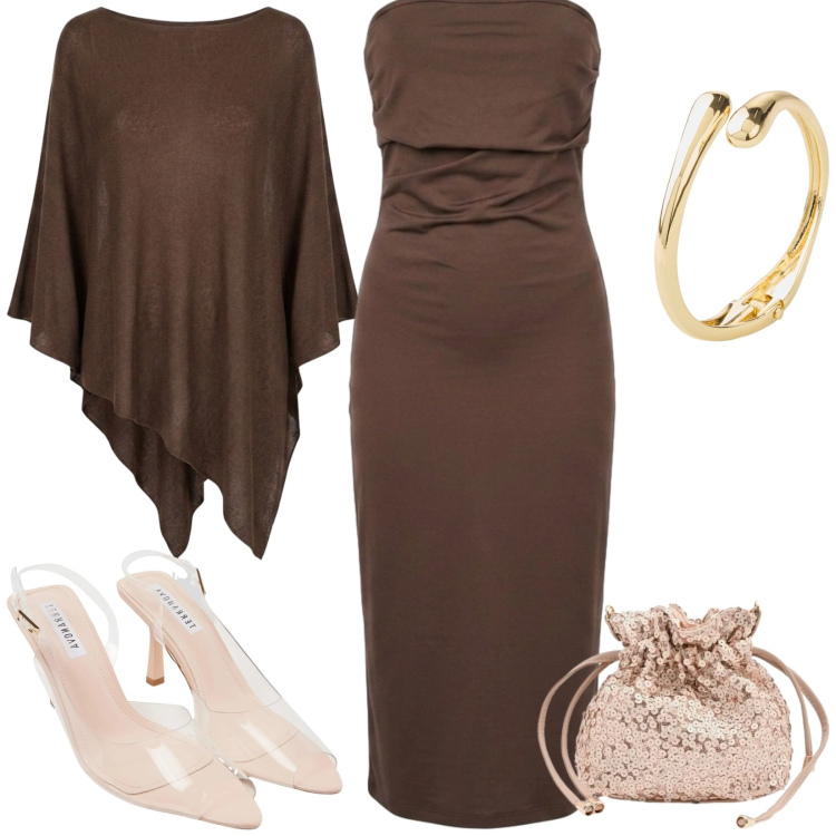 Outfit donna - Total look #2459719. Stile Chic per Cerimonia. Abbinamento con braccialetti, sandali col tacco, pochette, vestiti midi/longuette, cappotti.