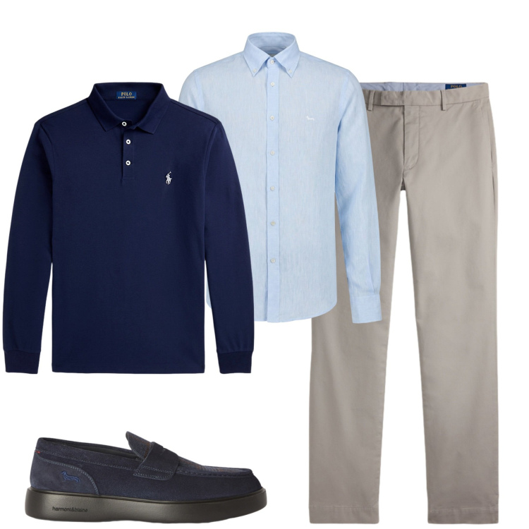 Outfit uomo - City. Stile Urban per Tutti i giorni. Abbinamento con camicie, scarpe stringate, polo, pantaloni.
