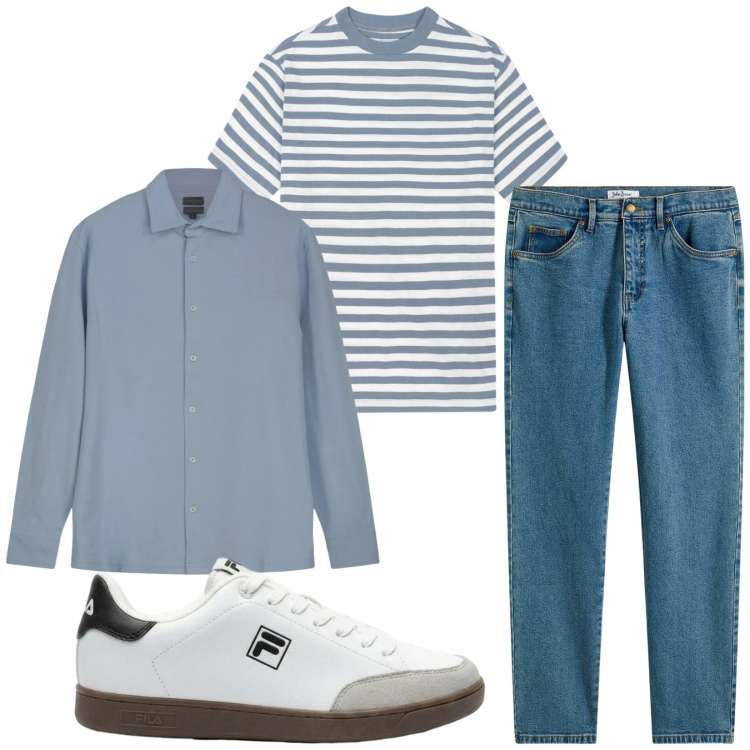 Outfit uomo - Total look #2459727. Stile Casual per Tutti i giorni. Abbinamento con jeans dritti, sneakers, polo, t-shirt.
