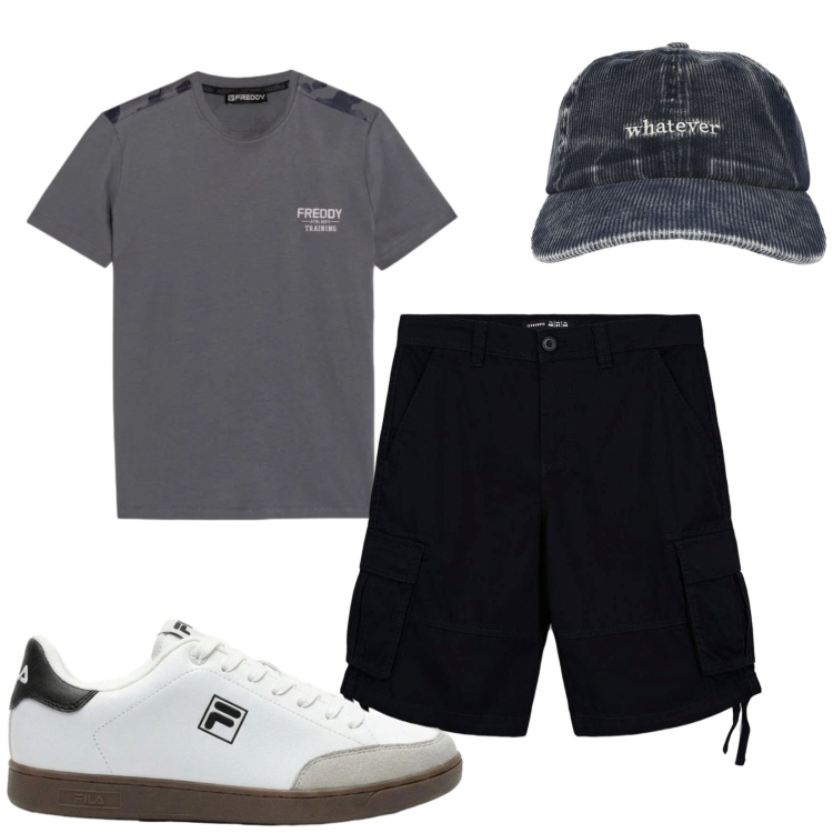 Outfit uomo - Total look #2459739. Stile Casual per Sport. Abbinamento con sneakers, bermuda, cappelli, t-shirt.