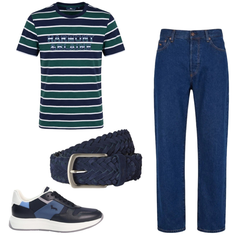 Outfit uomo - Total look #2459742. Stile Casual per Tutti i giorni. Abbinamento con sneakers, t-shirt, jeans, cinture.