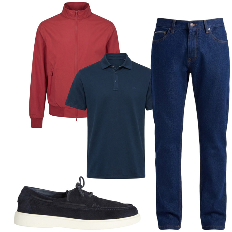 Outfit uomo - Total look #2459767. Stile Casual per Tutti i giorni. Abbinamento con scarpe stringate, jeans, bomber, polo.