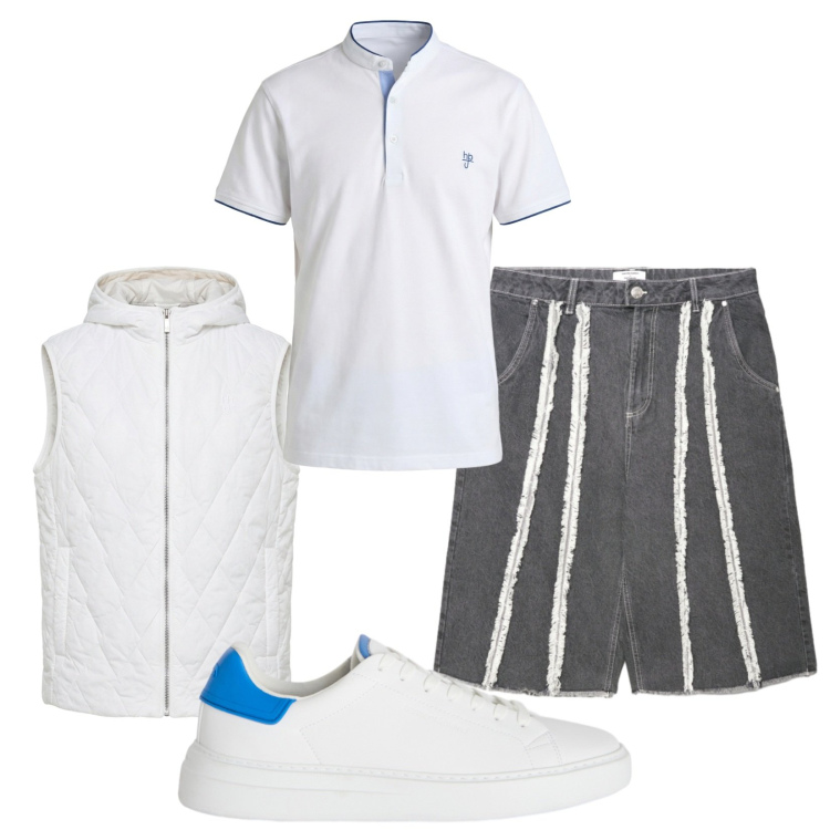 Outfit uomo - Total look #2459771. Stile Trendy per Tutti i giorni. Abbinamento con sneakers, piumini, polo, bermuda.