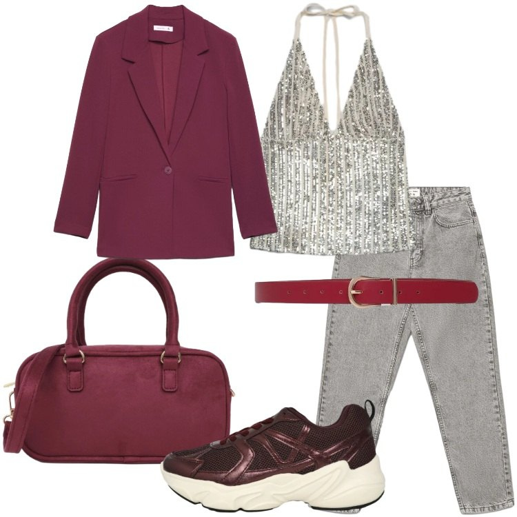 Outfit donna - Terranova - Infinite Summer. Stile Glamour per Serata fuori. Abbinamento con jeans mom, blazer, sneakers, cinture, top, borse a tracolla.