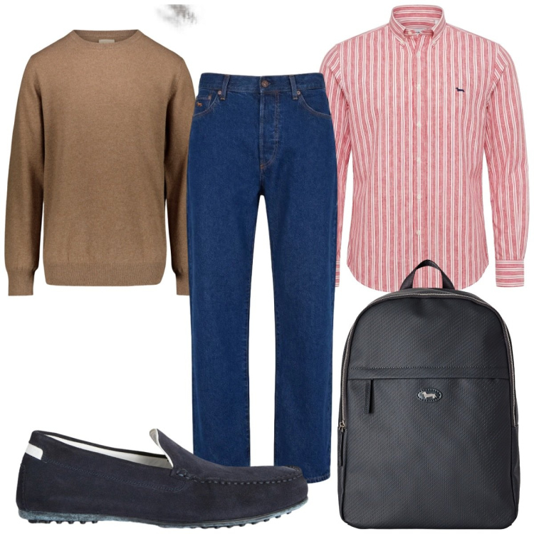 Outfit uomo - Total look #2459870. Stile Casual per Tutti i giorni. Abbinamento con scarpe stringate, camicie, borse sportive, jeans, maglieria.