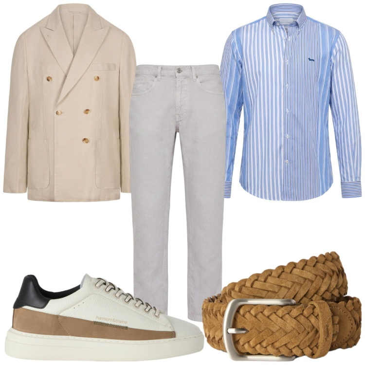 Outfit uomo - Total look #2459874. Stile Casual per Ufficio. Abbinamento con pantaloni, cinture, sneakers, camicie, giacche.