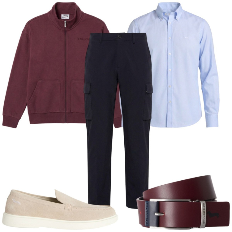 Outfit uomo - Total look #2459877. Stile Casual per Tutti i giorni. Abbinamento con pantaloni cargo, scarpe stringate, cinture, camicie, felpe.