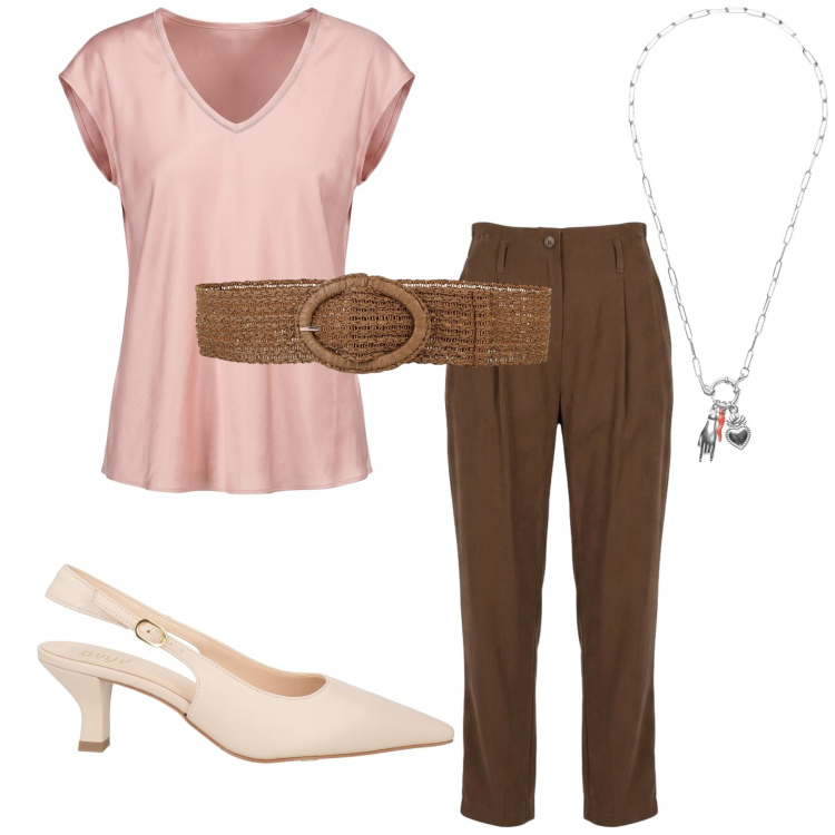 Outfit donna - Total look #2459883. Stile Minimal per Ufficio. Abbinamento con décolleté, cinture, ciondoli, t-shirt, pantaloni.