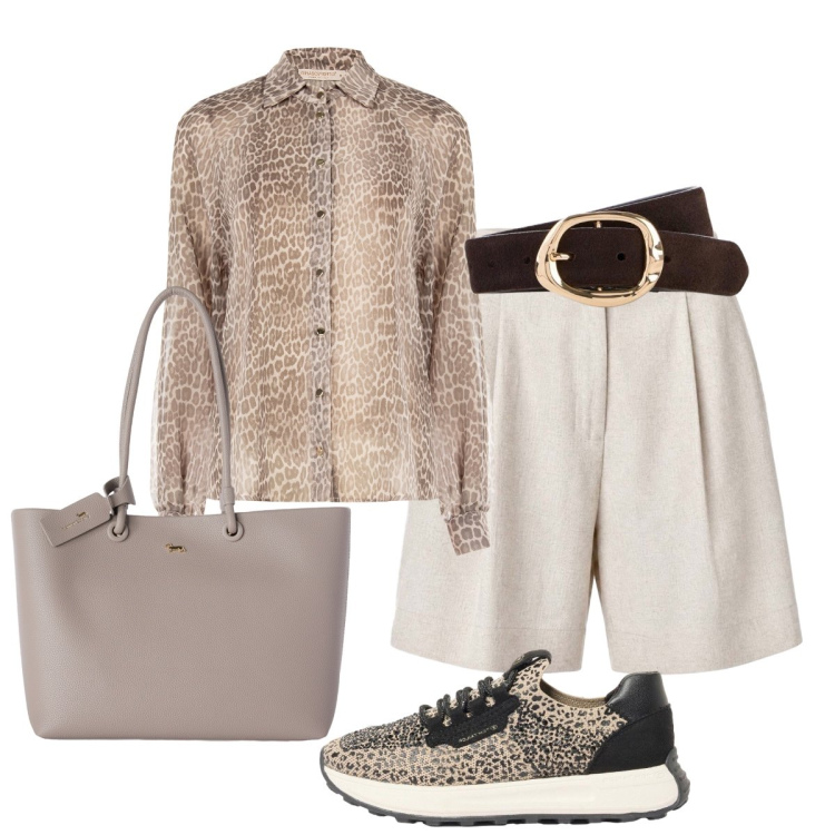 Outfit donna - In città. Stile Casual chic per Tutti i giorni. Abbinamento con sneakers, cinture, shopping bag, shorts, camicie.