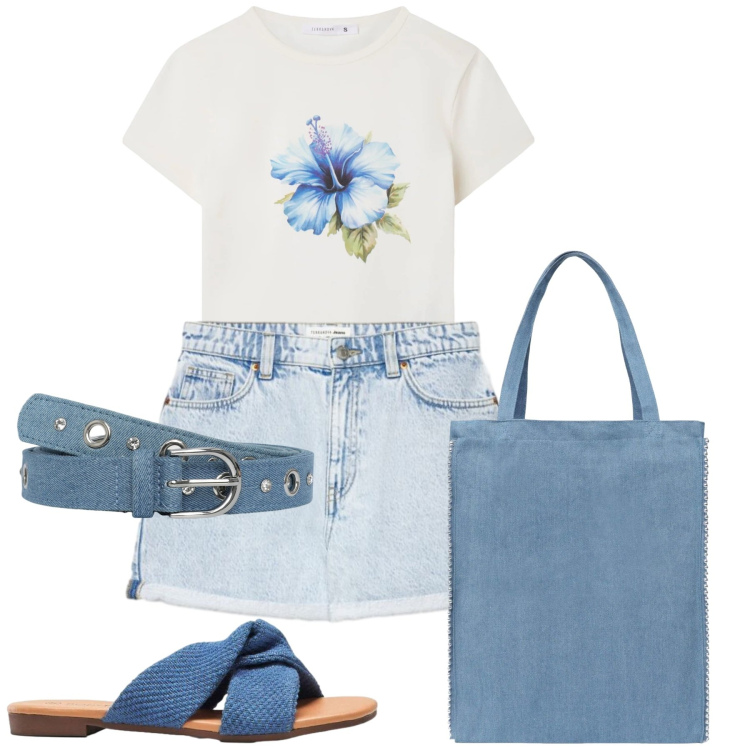 Outfit donna - Tutto sotto i 10 euro. Stile Casual per Tutti i giorni. Abbinamento con ciabatte, cinture, t-shirt, shorts, borse tote.