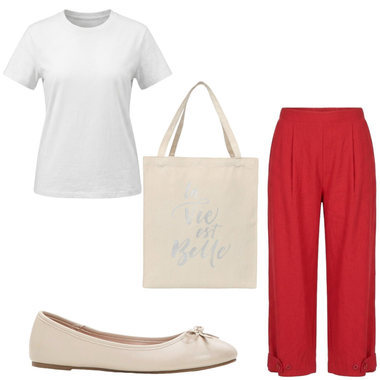 Outfit donna - Total look #2459907. Stile Bon Ton per Tutti i giorni. Abbinamento con ballerine, borse tote, pantaloni, t-shirt.