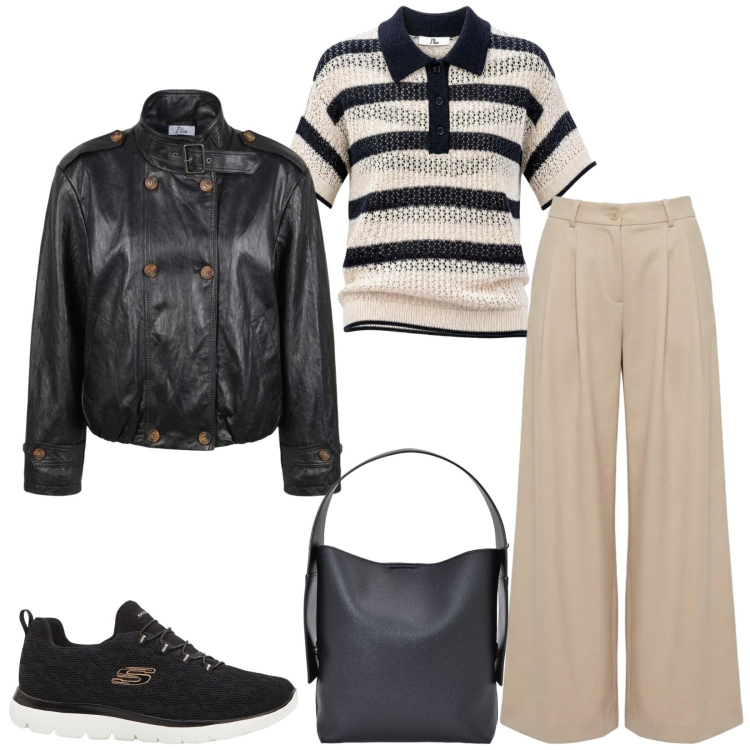 Outfit donna - Total look #2459908. Stile Casual chic per Ufficio. Abbinamento con sneakers, pantaloni, polo, giacche, borse a spalla.