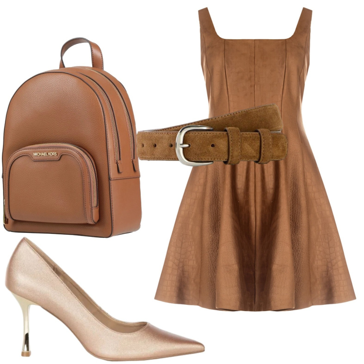 Outfit donna - Linee pulite. Stile Urban per Tutti i giorni. Abbinamento con zaini, cinture, vestiti corti, décolleté.