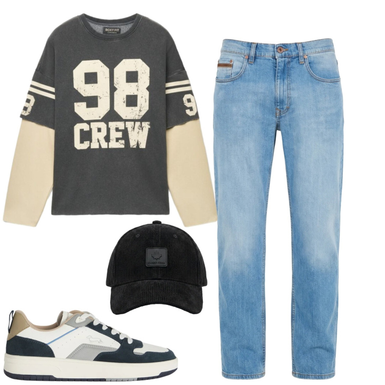Outfit uomo - City. Stile Casual per Tutti i giorni. Abbinamento con jeans, sneakers, felpe, cappelli con visiera.