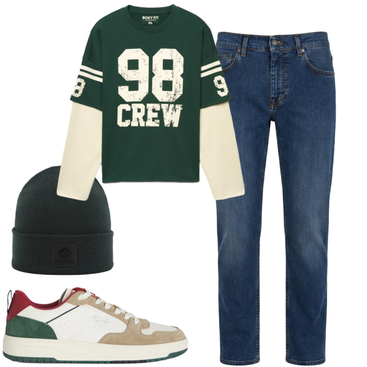 Outfit uomo - City. Stile Casual per Tutti i giorni. Abbinamento con jeans, sneakers, felpe, berretti.