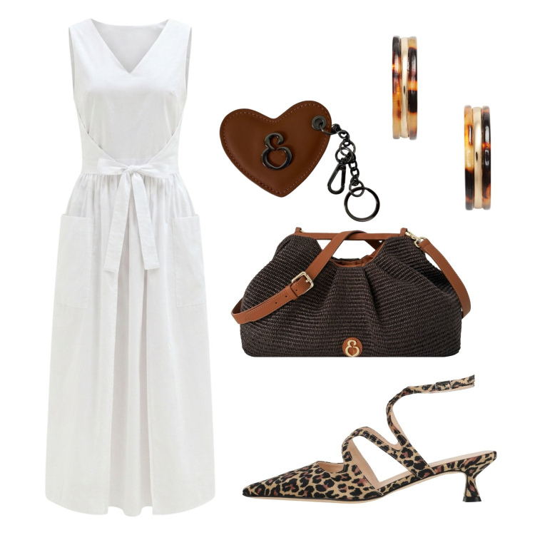 Outfit donna - Raffinata. Stile Chic per Ufficio. Abbinamento con décolleté, vestiti lunghi, portachiavi, clutch, orecchini.