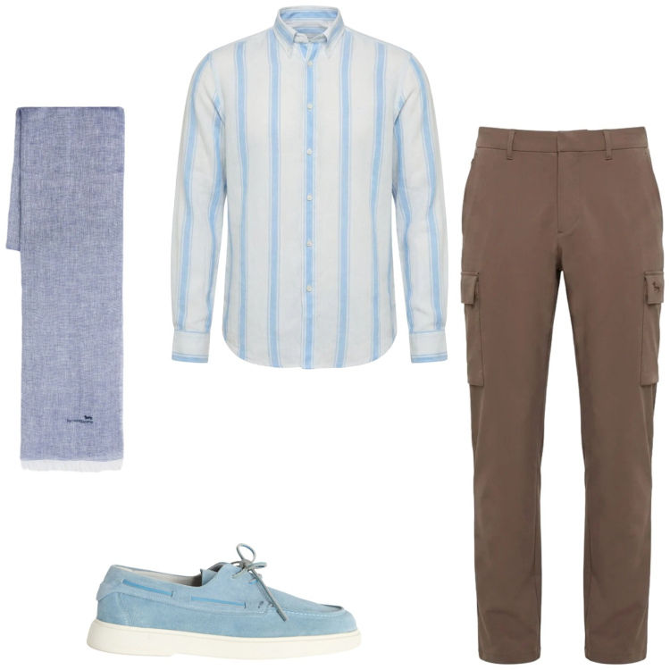 Outfit uomo - Total look #2459944. Stile Business/Elegante per Ufficio. Abbinamento con sciarpe, scarpe stringate, camicie, pantaloni cargo.