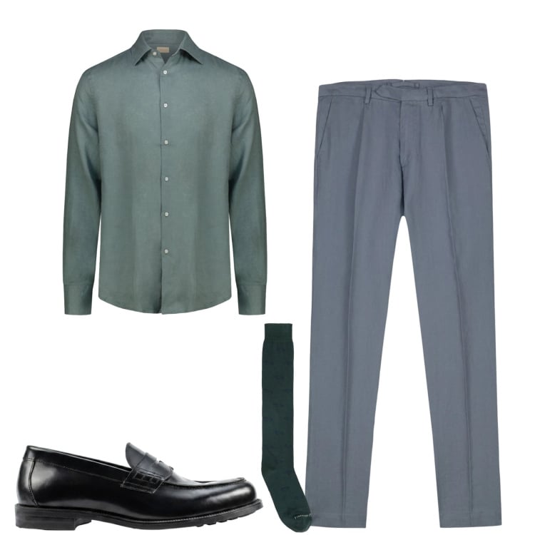 Outfit uomo - City. Stile Urban per Tutti i giorni. Abbinamento con calzini, pantaloni, camicie, scarpe stringate.