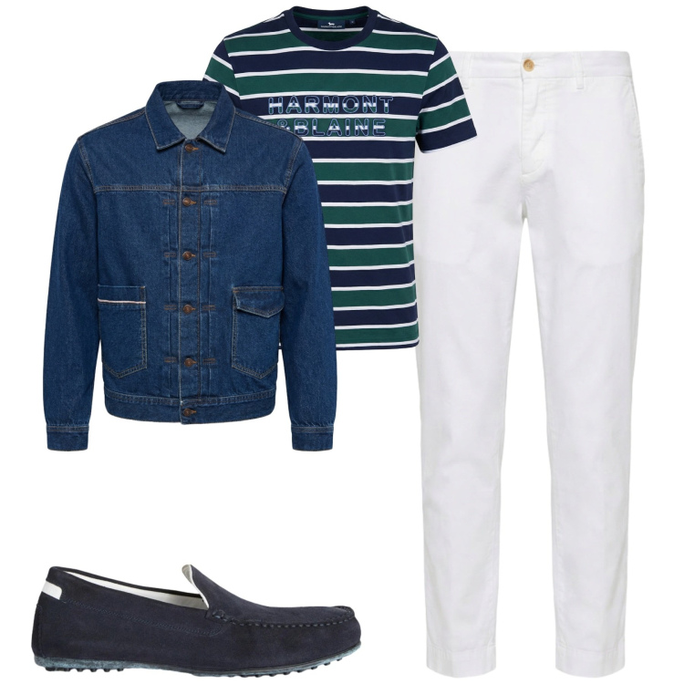 Outfit uomo - Agosto. Stile Casual per Tutti i giorni. Abbinamento con scarpe stringate, pantaloni chino, giacche, t-shirt.