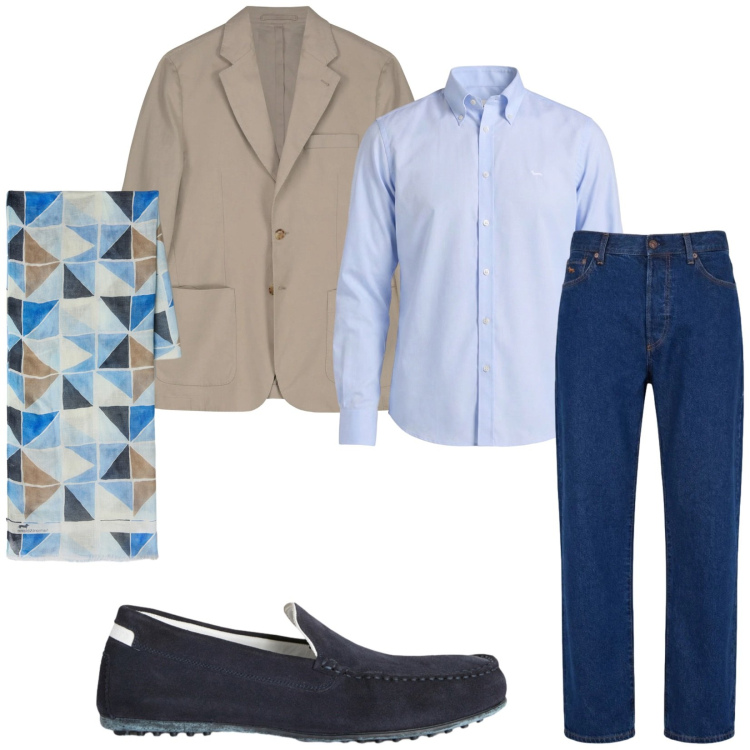 Outfit uomo - Total look #2459948. Stile Business/Elegante per Ufficio. Abbinamento con scarpe stringate, sciarpe, jeans, camicie, giacche.