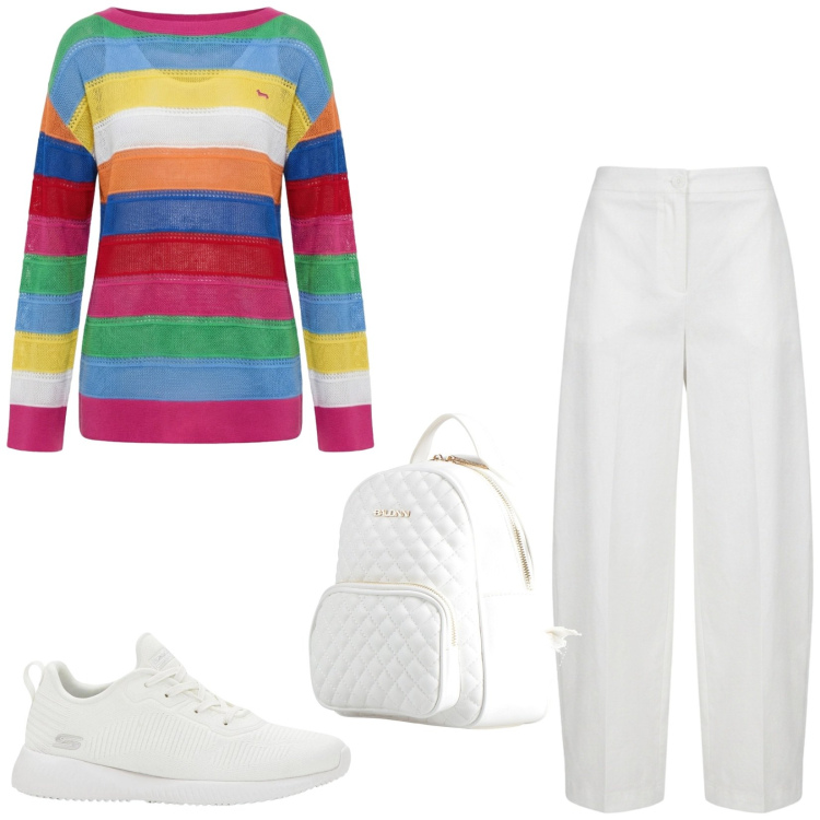 Outfit donna - Total look #2459949. Stile Trendy per Tutti i giorni. Abbinamento con zaini, sneakers, maglieria, pantaloni.