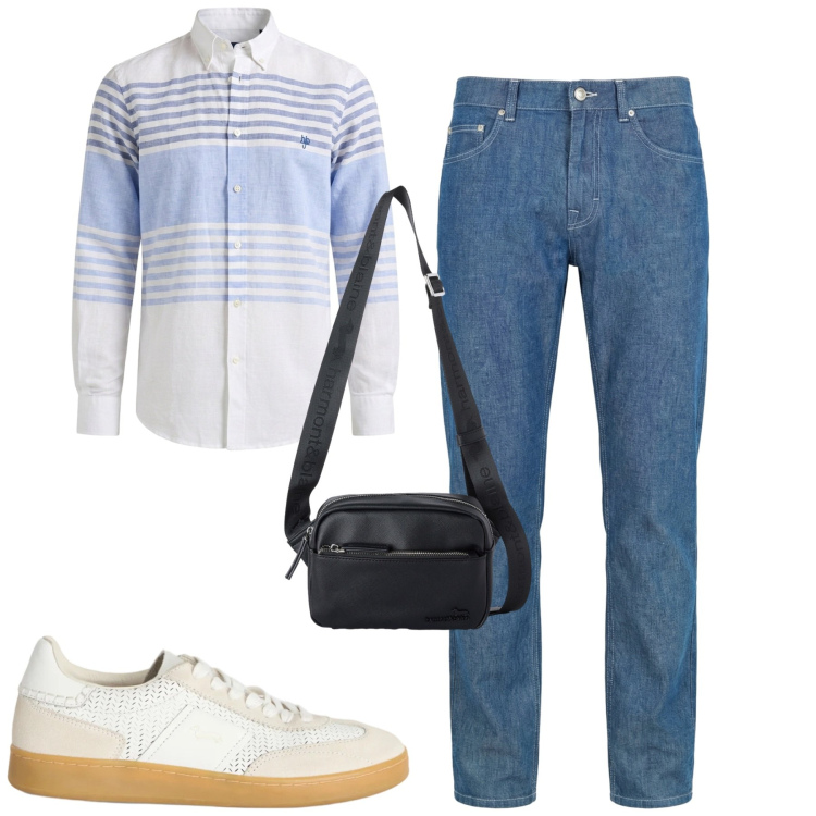 Outfit uomo - City. Stile Casual per Tutti i giorni. Abbinamento con jeans, sneakers, camicie, borse sportive.
