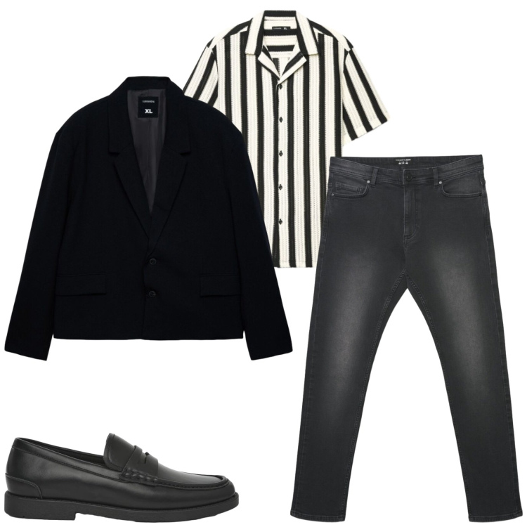 Outfit uomo - Total look #2459964. Stile Trendy per Serata speciale. Abbinamento con jeans skinny, giacche, camicie a manica corta, scarpe stringate.