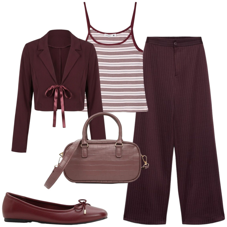 Outfit donna - City. Stile Casual chic per Tutti i giorni. Abbinamento con ballerine, canottiere, borse a tracolla, pantaloni a palazzo, blazer.